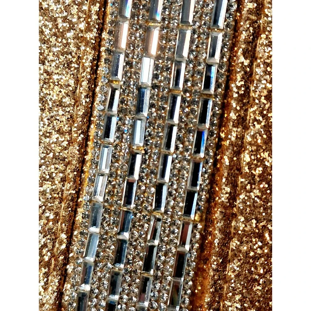 NWT Sasha New York Gold Glitter Silver Rhinestone Envelope Clutch Evening Purse - Picture 8 of 13